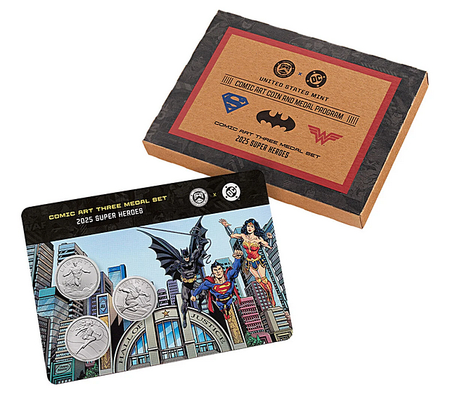 Comic Art Three Medal Set, 2025 Super Heroes Packaging