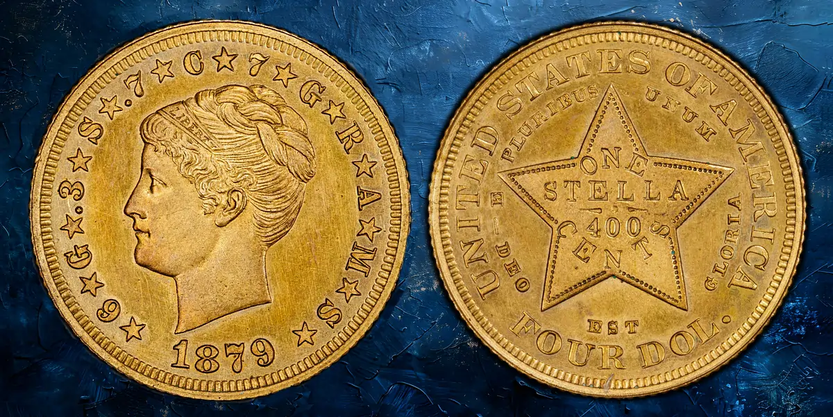 Paradime Coins - 1879 $4 Coiled Hair Stella Gilt PR63 PCGS CAC
