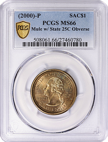 Mint Error (2000)-P Sacagawea Dollar Mule with Washington Quarter PCGS MS-66