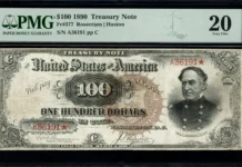 Only 35 Known: The 1890 $100 ‘Watermelon’ Note Returns to Auction 1890 $100 Watermelon Treasury Note Fr. 377 with Admiral David Farragut and famous green Watermelon reverse