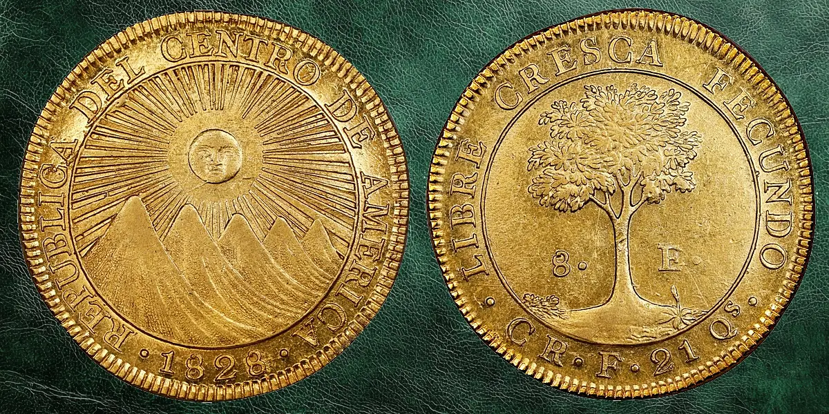 COSTA RICA. Central American Republic. 8 Escudos, 1828-CR F. San Jose Mint. NGC MS-63+