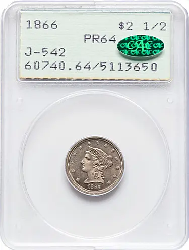 1866 $2 1/2 Liberty Quarter Eagle, Judd-542, Pollock-607, High R.7, PR64 PCGS. CAC