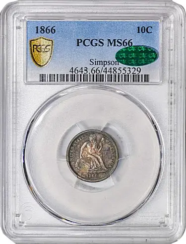 1866 seated dime cac stickered ms66