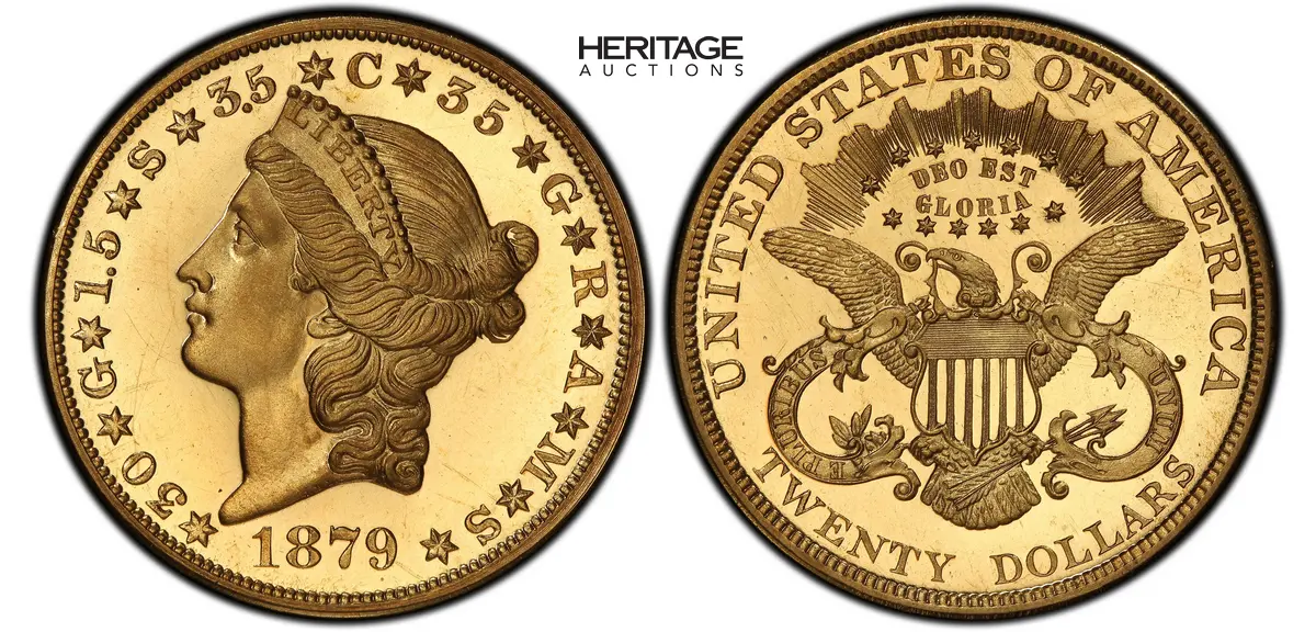 1879 $20 Liberty Head Quintuple Stella, Judd-1643, Pollock-1843, Low R.7, PR64+ Deep Cameo PCGS