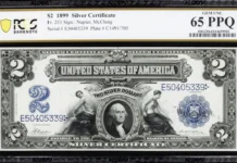 1899 $2 Silver Certificate: The “Mini-Porthole” Note With a Rare Taft-Era Signature Pair 1899 $2 Silver Certificate. PCGS Banknote Gem Uncirculated 65 PPQ.