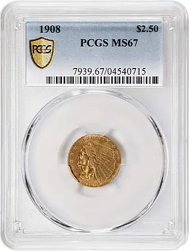 1908 Indian Quarter Eagle. MS-67 (PCGS) - One of the Very Finest Indian Quarter Eagles