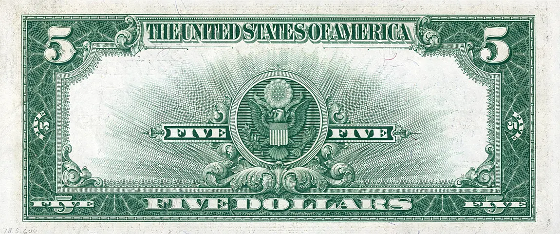 Reverse of the 1923 $5 "Lincoln Porthole" Silver Certificate
