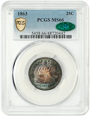 1863 25C PCGS/CAC MS66