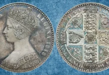 The Rare 1848 Gothic Florin Pattern Behind Britain’s “Godless Florin” Scandal GREAT BRITAIN. Silver "Gothic" Florin Pattern, 1848. London Mint. Victoria. NGC PROOF-66.