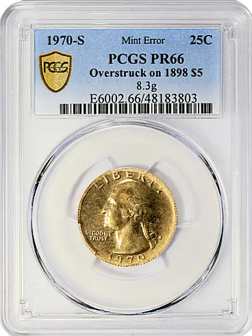 Mint Error: "Gold Washington Quarter" 1970-S Washington Quarter Overstruck on 1898 Gold Liberty Half Eagle