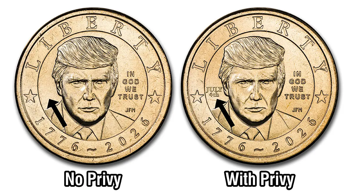 Trump Dollar with and without "July 4th" Privy Mark. Image courtesy of CAC Grading