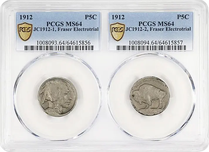 Rare and Intriguing Two-Piece 1912 Pattern Buffalo Nickel Electrotrial Set