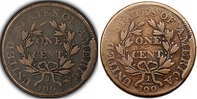 Reverse comparison of the two 1804 Large Cents