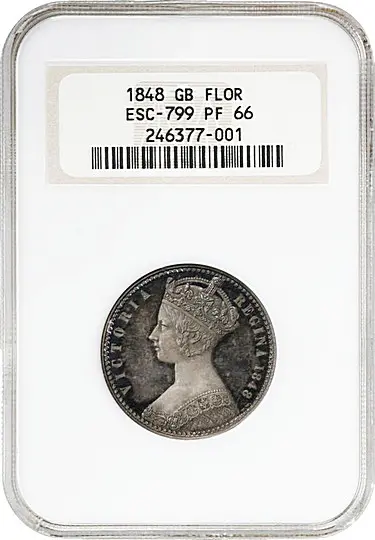 Silver "Gothic" Florin Pattern, 1848. London Mint. Victoria. NGC PROOF-66