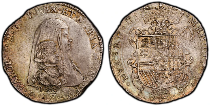 ITALIAN STATES. Milan. Carlo II. 1666 AR Filippo. PCGS AU53