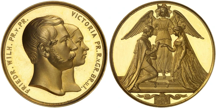 1858-Dated AV Medal of 30 Ducats Weight. NGC MS64DPL (Deep Prooflike).