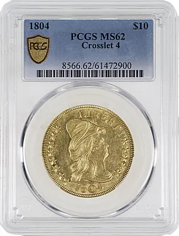 One of the premier early American gold coins, an 1804 Capped Bust right Eagle with a crosslet 4, graded PCGS MS62, is among the rare coins on view at the Lipton Coins, Fine Art & Antiques gallery in Beverly Hills, California.