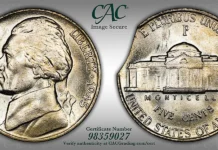 1945-P Silver 5C Doubled Die Reverse, FS-801 - CAC MS63