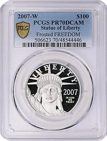 2007-W $100 One-Ounce Platinum American Eagle Statue of Liberty Frosted FREEDOM PCGS Proof-70 DCAM