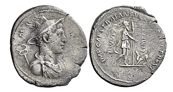 Trajan, 98 – 117. Restored issue of C. Mamilius Limetanus. Denarius circa 112-113, AR 3.08 g. Bust of Mercury r., wearing petasus and holding caduceus. Rev. / IMP CAES TRAIAN AVG GER DAC P P REST / C MAMIL LIMETAN Ulysses standing r., holding staff and extending his r. hand to his dog Argus. RIC 780.