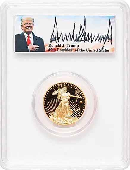 2020-W G$50 One-Ounce Gold Eagle, v75 Privy, 1 of 1,945 Struck, 55 of 75 Trump Signature, PR70 Deep Cameo PCGS