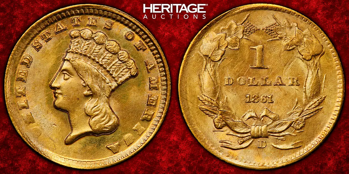 1861-D Dahlonega Gold Dollar srtucj inder Cenfederate Authority - Sold by Heritage as Part of the Simpson Collection in 2020 as PCGS-64+ for $180,000
