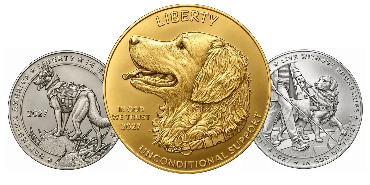 From Therapy Dogs to K-9 Heroes: U.S. Mint Unveils 2027 Working Dogs Coins