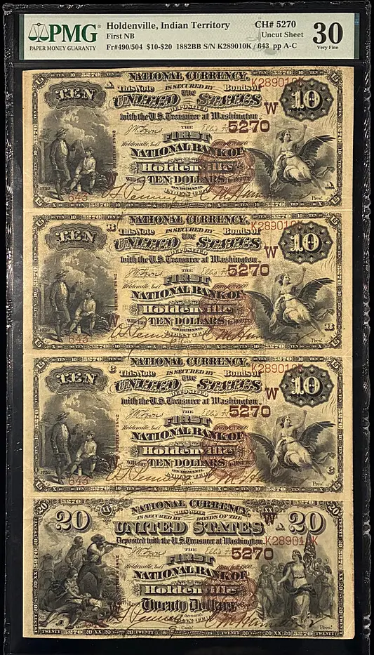 1882 Brown Back National Bank Note sheet