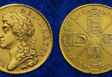 James II 1687 gold Five Guineas, Elephant and Castle
