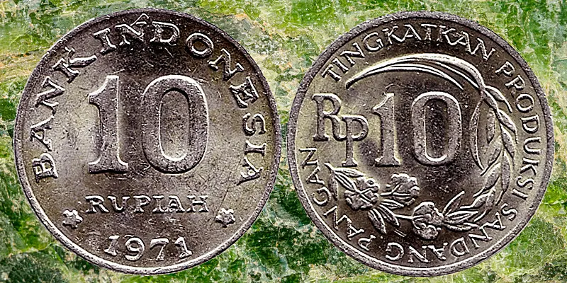 Regular issued Indonesia 1971 10 Rupiah