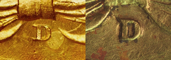 Real 1861-D wintmark Left - Added D Mintmark Face Right