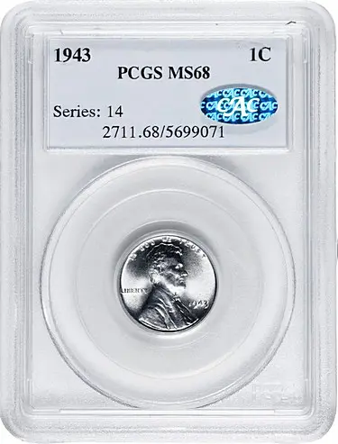 1943 Lincoln Cent. MS-68 (PCGS). CAC.
