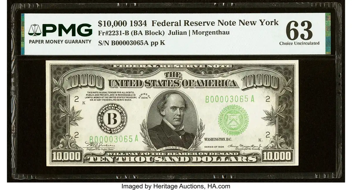 Fr. 2231-B $10,000 1934 Federal Reserve Note. PMG Choice Uncirculated 63