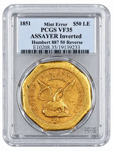 1851 $50 Augustus Humbert, United States Assayer of Gold, 887 THOUS., 50 Reverse