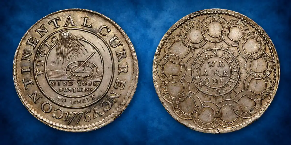 1776 Continental Currency Dollar, MS63 - Extremely Rare EG FECIT, Newman 3-D in Silver - Heritage May 2014