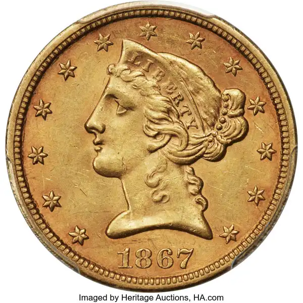 1867-S $5 MS63 PCGS
