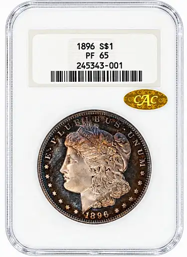 1896 Morgan Silver Dollar. JD-1. Rarity-3. Proof-65 (NGC). Gold CAC. OH.