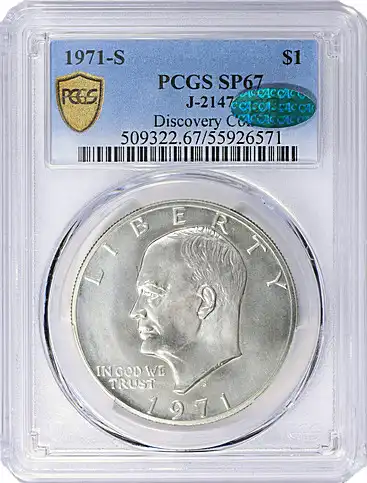1971-S Eisenhower Dollar Silver J-2147 Prototype/Discovery Coin PCGS SP-67 (CAC Green)