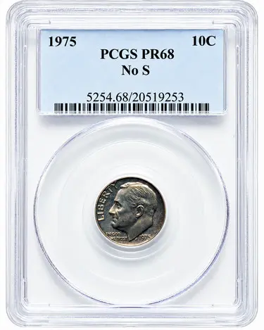 PCGS Certified Proof 68 1975 No S Roosevelt Dime