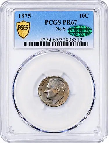 1975 Roosevelt Dime No S PCGS Proof-67 (CAC Green)