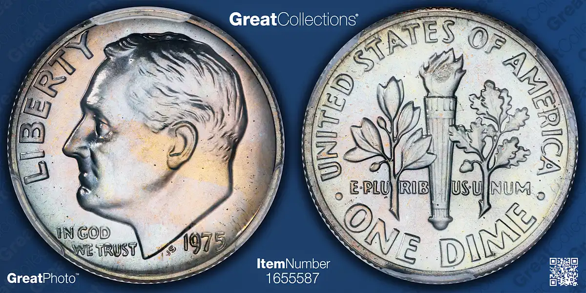 1975 Roosevelt Dime No S PCGS Proof-67 (CAC Green)