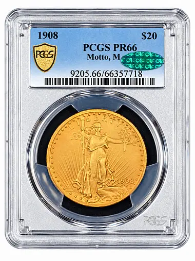 1908 $20 St. Gaudens Motto, Matte PCGS PR66 CAC