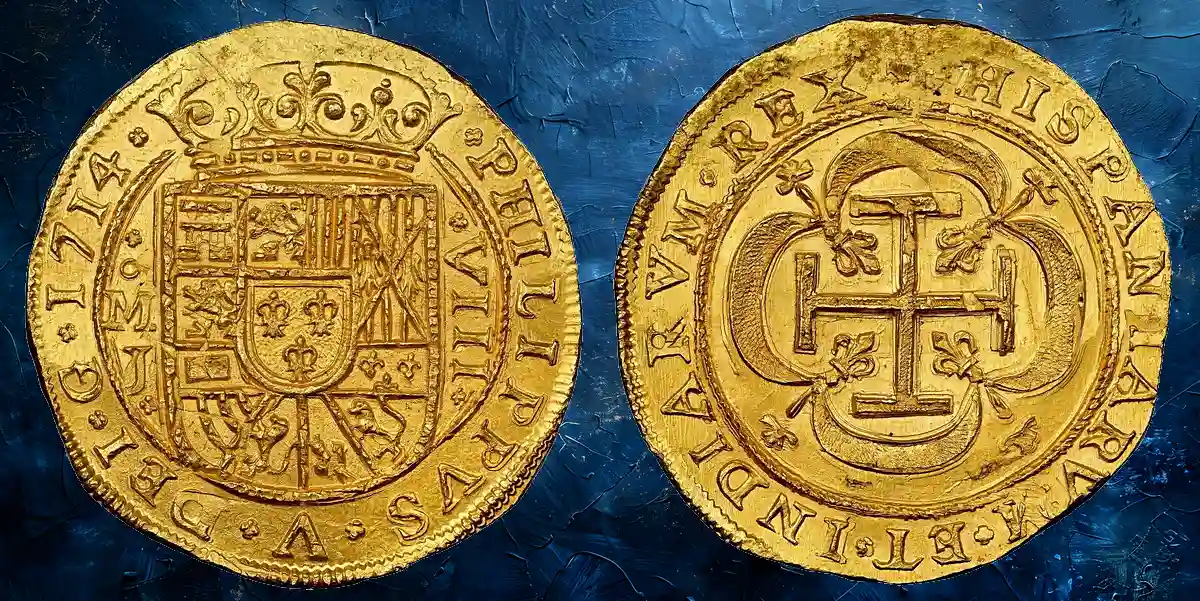 MEXICO, Mexico City, gold cob 8 escudos Royal (galano), Philip V, 1714 J, very rare, NGC MS 65