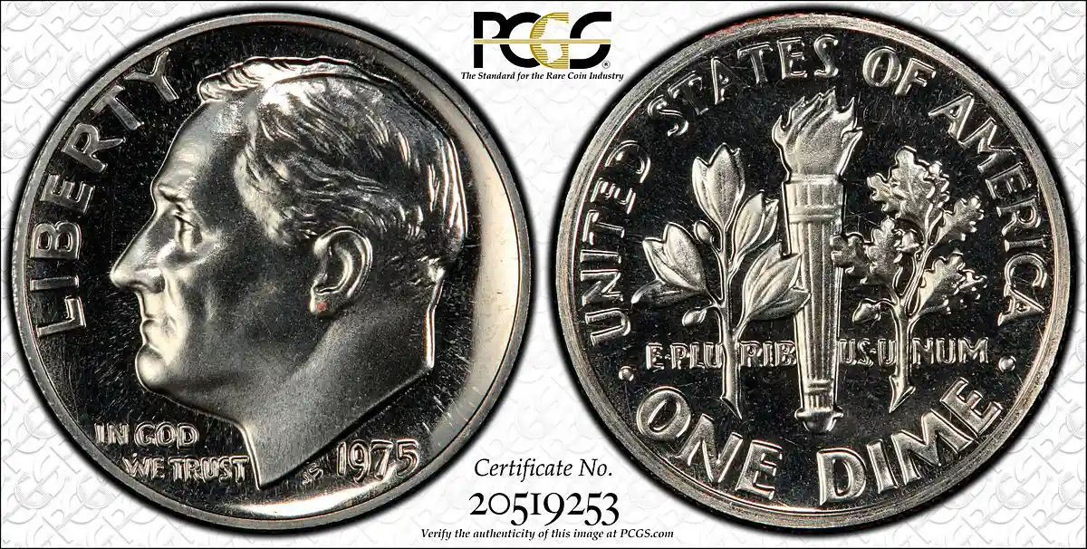 PCGS Certified Proof 68 1975 No S Roosevelt Dime
