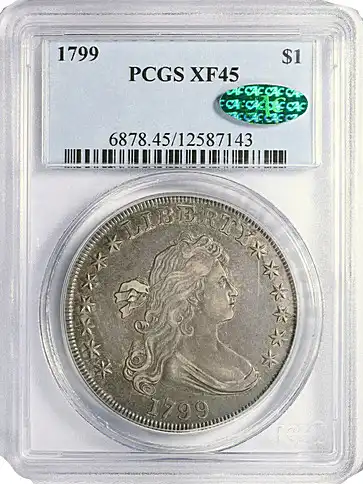 1799 Draped Bust Silver Dollar PCGS XF-45 (CAC Green)