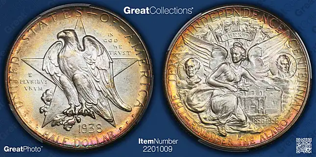 1938-D Texas Centennial Half Dollar PCGS MS-68 (CAC Green) (Toned)