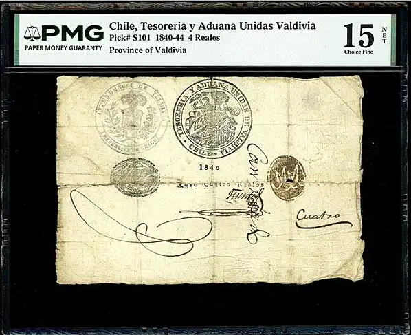 CHILE, Valdivia, Tesorería y Aduana Unidas Valdivia, 4 reales, 1840