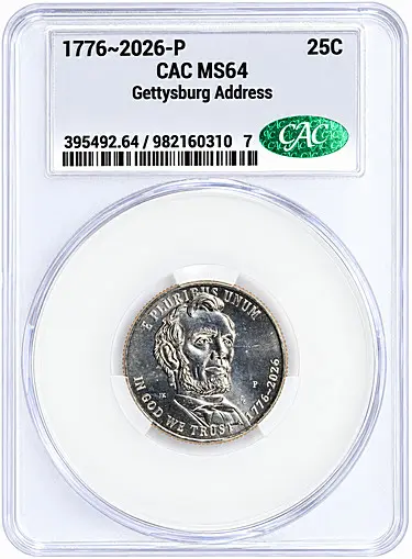 2026-P SemiQ Quarter Gettysburg Address CACG MS-64