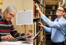 Latvian sculptor Jānis Strupulis [left - Wikipedia] and David Hill the ANS Librarian [Right - NBS]