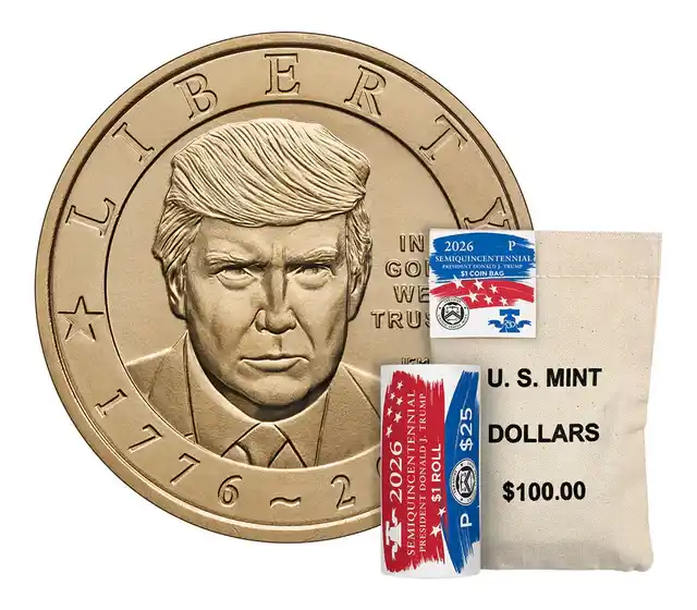 The Trump Dollar Rolls and Bag sold by the US Mint